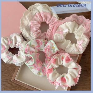 Ditur Elegant Print Lace Edge Wide Scrunches For Women Girls Sweet Hair Tie Cute Exquisite Hair Band Fashion Hair Accessories Gifts