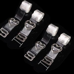 2Pairs Invisible Clear Bra Strap With Heart Metal Hook Non-Slip Adjustable Bra Strap Soft Transparent Shoulder Strap