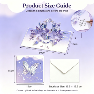 Beautiful 3D Pop‑up Butterfly Greeting Cards All‑Occasion Celebration Gift Card with Note Envelope for Birthday Anniversary Thanksgiving Mother Father Day