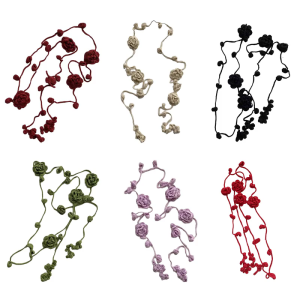 Elegant Hand Knitted Scarve Flower Decoration Scarf Thin Narrow Long Scarf for Daily Use