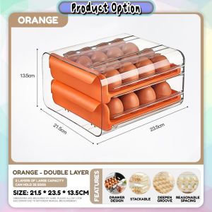 [Little B House] Auto Flip Egg Holder Container Drawer Type Transparent 3 Layer Organizer 鸡蛋收纳盒 Rak Bekas Telur - KW84