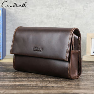 CONTACTS Genuine Leather Retro Men Clutch Bags Long Wallets Password Lock Design Phone Pocket Card Holders Money Clips Mens Bags