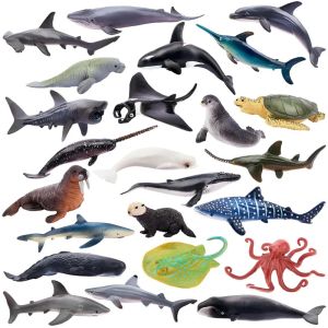 24Pcs Simulation Shark Ocean Animal Model ToySea Turtle Figures Dolls Action Figurines Toys for Children Set Gift