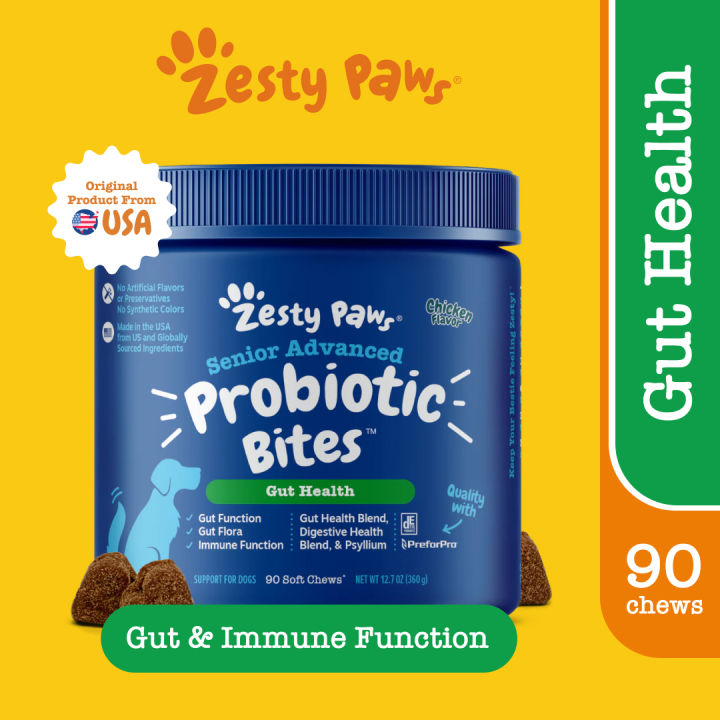 Zesty Paws Senior Probiotic Bites Soft Chews for Dogs Gut Health ...