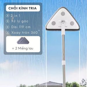 Cây gậy lau cửa kính đa năng xoay 360 độ dụng cụ lau và vệ sinh cửa kính 2 chức năng