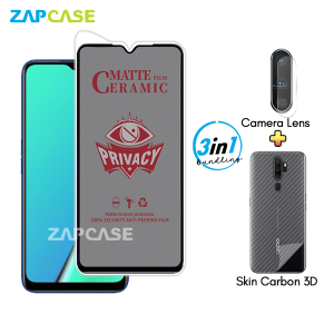 Paket 3in1 Anti Gores Layar Privasi Oppo A5 A9 2020 Free Tempered Glass Camera dan Skin Carbon