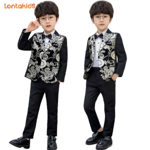 Lontakids 3pcs bé trai trẻ mới biết đi Đồ Vest trang trọng Đen Bộ trẻ em TUXEDO tiệc cưới trang phục (áo khoác + quần + nơ) Đàn Piano hiệu suất quý ông trang phục