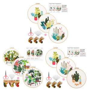 3 Sets Flower Embroidery Set Include Instruction 3 Patterned Embroidery Cloth Stitching Hoop Thread Scissors and