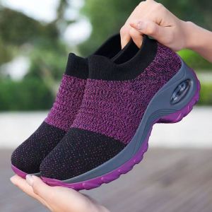 Korean K-Fashion Women Sock Shoes Slip On Breathable Running Shoes For Women Air Cushion Comfortable Sneakers