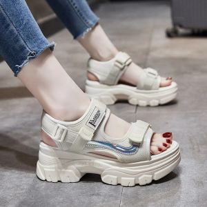 [Free Shipping] Womens Platform Sandals Thick-Soled 2025 Summer New Versatile High-Heeled Wedge Soft-Soled Height-Increasing Roman Beach Shoes