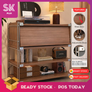 SKPLUS Modern Minimalist Flip Door Storage Cabinet with Open Shelves & Metal Frame Kabinet Simpanan - Fulfilled by SKPLUS