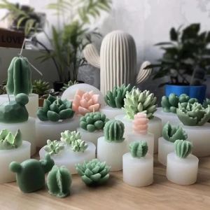 DIY Succulent Cactus Scented Candle Molds Cute Simulation Plant Silicone Mold Flower Plaster Soap Aromatpy Candle Making