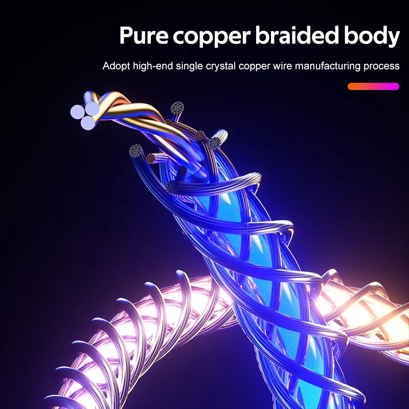 6A Micro RGB Fast Charging Flow Colorful Streamer Glowing Date Cable for Huawei OPPO Reno Xiaomi Vivo Samsung MicroUSB Charger