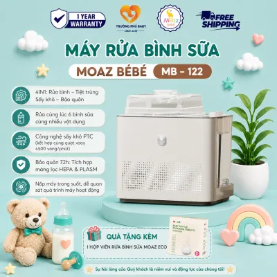 (CHÍNH HÃNG) Máy rửa bình sữa Moaz BéBé MB – 122 + Tặng kèm 1 hộp viên rửa bình sữa (30 viên)
