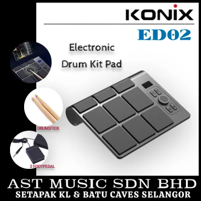 Konix ED02 Electronic Drum Kit Pad with footpedal and drumsticks