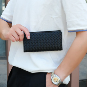 LEGILIMENS Braided Stripes Mens Large-capacity Multi-purpose Card Holder Fashion Leather Bag Youth Thin Wallet