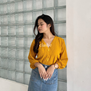 Baju Blouse Wanita Atasan Lengan Panjang Uragiri Anti Lecek Korean Style Kekinian Terbaru Ootd Inez Top by Clashe
