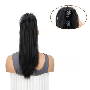 FGJHD Black-Brown Waterfall Ponytail Wig 18Inch Claw Clip in Long Straight Ponytail Hair Accessories Natural Pony Tail Hairpiece for Kids and Women