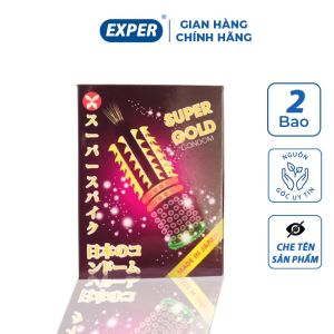 Bao cao su gai bi râu Super Gold hộp 2 cái bao cao su bi gân gai lớn kéo dài thời gian quan hệ