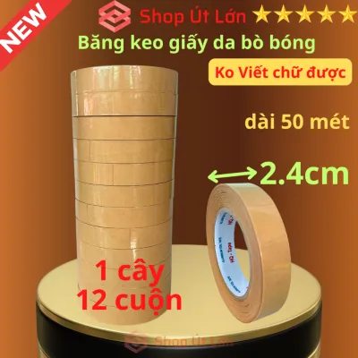 Băng keo giấy da bò bóng giấy nâu không viết rộng 2.4cm dài 50 mét lõi giấy 3mm