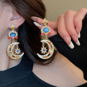 MOLISAN จิวเวลรี่หู ต่างหูจี้รูปดาว หรูหราเบา คริสตัล ต่างหูรูปพระจันทร์ วินเทจ ไข่มุกเทียม ต่างหูวินเทจสำหรับผู้หญิง ผู้หญิง