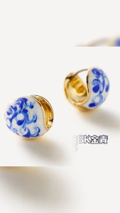 User Friendly Ceramic Ear Clip Blue Floral Pattern Dangle Earring Sturdy Copper Material Office And Casual Accessory