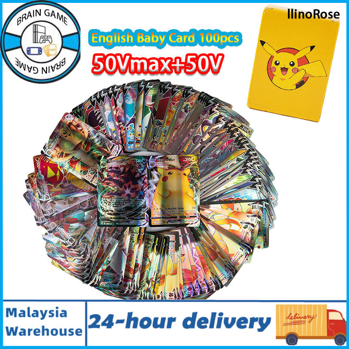 100Pcs 50 V+50VMAX Pokemon Card Toys English Trading Card Game Sword ...