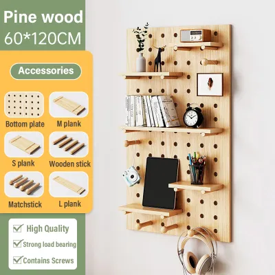 Gold Solid Wood Pegboard Wall Storage Rack Wall Storage Shelf Peg Board Wall Mounted Display Board Wall Board Wall Organizer 洞洞板置物架