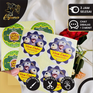 2-4 Label Hampers Lebaran Sticker Bulat Chromo Toples Kue Kering Free Desain Custom Nama Cookies