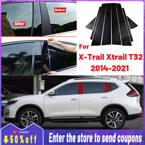 High quality Product details of 8 Pcs Glossy Black Car Door Window Center BC Pillar Post Stickers Trim External Decoration Films Auto Accessories For Nissan X-Trail Xtrail T32 2014 2015 2016 2017 2018 2019 2020 2021