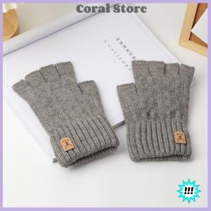 【Coral】💖【HOT SALE】🎈🎈 Knitted Thick Thermal Half Finger Gloves Women Men Winter Outdoor Driving Fingerless Glove Touchscreen Mittens
