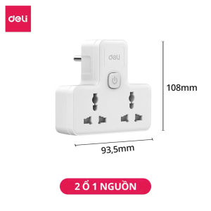 Ổ Cắm Chia Điện Deli Ổ Cắm Điện Chữ T 2500W Ổ Điện Nhiều Nguồn Có Cổng USB TypeC Sạc Nhanh