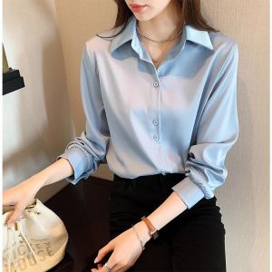 AB [ready stock] Elegant New Women Long Sleeve Button-Down Shirt in Plain Light Blue
