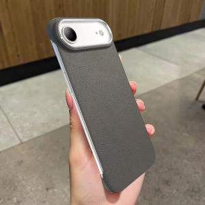 Litchi Texture Leather Borderless Slim Phone Case For iPhone 17 Air 16 15 14 Pro Max Lens Ring Protection Hard Plastic Cover