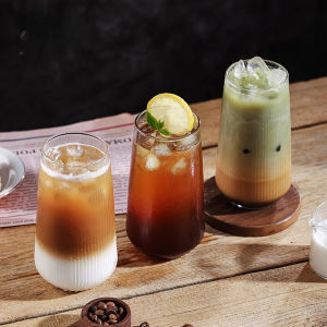 DAU YVONNE Stripe Ribbed Vintage Glassware Drinking Iced Coffee Mug Hot Cold Beverage Juice Cup