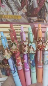 6Pcs/ Tian Guan Ci Fu Xie Lian Hua Cheng Cute Metal Pendant Roller Ball Pen Cartoon Heaven s Blessing Black ink Gel pen kids stationery gift