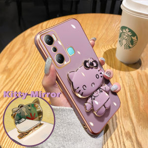 Casing Ponsel untuk Infinix Hot 20 Play Hot 20i Zero 5G Case ponsel pola Kitty mirror Casing sandaran ponsel desain baru HP ponsel lipat Plating penutup lensa penuh kamera Softcase