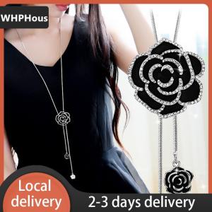 [COD] WHPHous Ship within 24 hours Black Rose Flower Long Pendant Necklace Sweater Chain Women Jewelry Gift