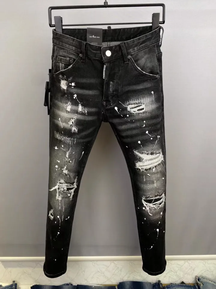 Zipper Designer Chains Denim Dsquared2 Jeans Holes Trousers Pants