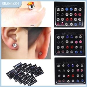 【SHANGZE4】 24Pcs Set Magnetic Non- Clip Round Rhinestone Stud Earrings Jewelry