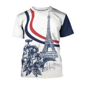 French Symbol 3d Printed T-shirt For Mens Rooster Bicycle Eiffel Tower Pattern T Shirts Street Casual Football Training Tees h260528