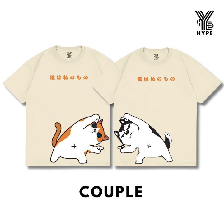 HYPE Kaos Couple Orange Cat and Dog Siberian Husky Tshirt Pria Wanita - Atasan Sablon DTF
