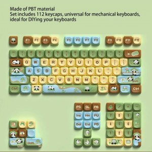 FANTASY High Quality Panda Paradise 112 Keys Keycap Set MCA Profile PBT Dye Sublimation Keycaps for DIY Custom Mechanical Gaming Keyboard MX Switch Compatible Cute Cartoon Panda Theme