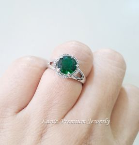 Cincin Perak Batu Hijau Bulat Titanium 24K (Silver)