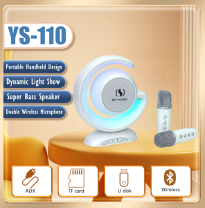 YS-110 KTV Home Karaoke Bluetooth Speaker with Wireless Dual Microphones 3D Stereo Surround Sound Bass Multi Function