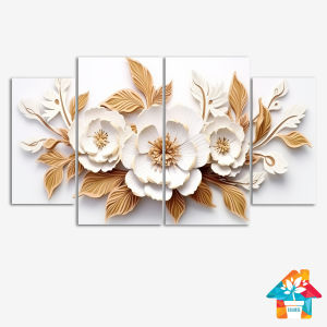 RUNABEE HIASAN DINDING BUNGA SET BESAR ABSTRAK 3D BEAUTIFUL WHITE FLOWERS PAJANGAN DINDING KAYU