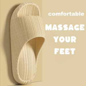 Fashionable air cushioned slippers for men thick soled striped for home use cool summer wear couples bathroom anti slip and cool slippers for women