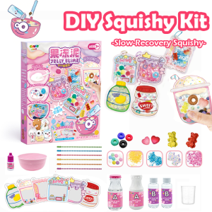 DIY Squishy Slime Making Kit All In One Craft Supplies Set Make Your Own Glitter Jelly Squishy Toy Portable Sensory Stress Relief Toy Creative Handmade Birthday Holiday Gift for Boys Girls Kids