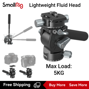 SmallRig Video Tripod Fluid Head (Max Load 5KG) with Adjustable Telescopic Handle (Left / Right Handle and Length Adjustment) Arca Swiss Quick Release Plate for Compact DSLR Camera Mirrorless 3457
