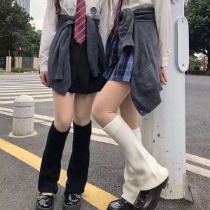 Y2K Lolita Women Leg Warmers Knitted Warm Foot Cover White Black Arm Knit Socks Wool Cosplay Jk Spice Kawaii Fashion Girls